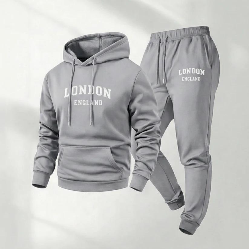 European and American New Men's Sports Sweatshirt Set, Autumn/winter Print, Fashionable Casual High-quality Hoodie Set