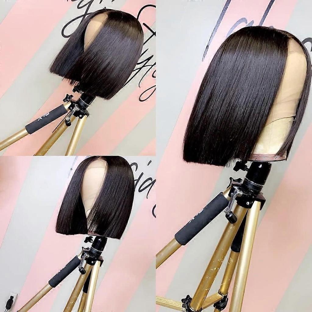 Human Hair Bob Wig 4x4 Glueless Lace Closure with Bangs Pre Plucked 150% Density 14 Inch