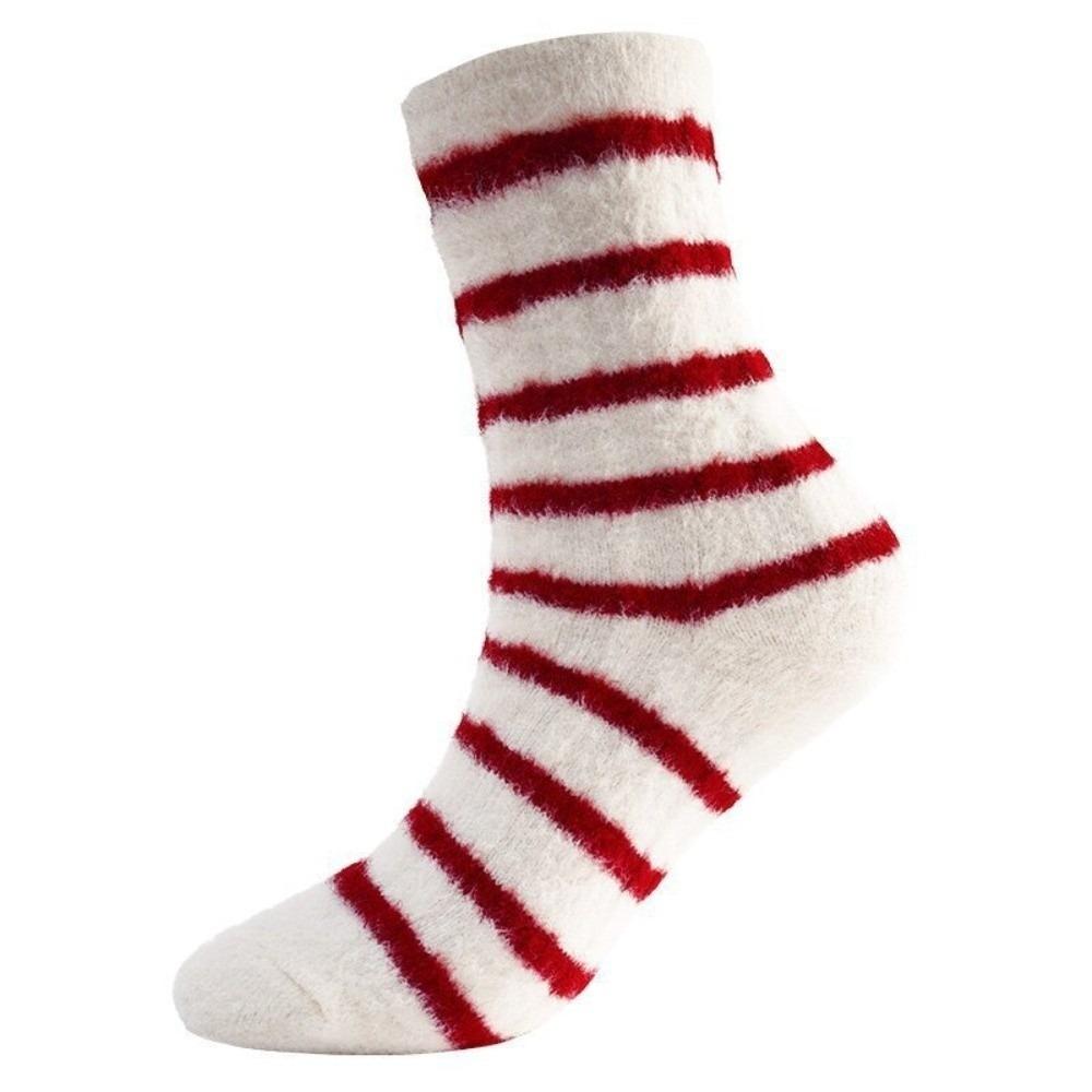

New Coral Fleece Socks Warm Thicken Middle Tube Socks Stripes Home Sleep Floor Socks New Year One Size