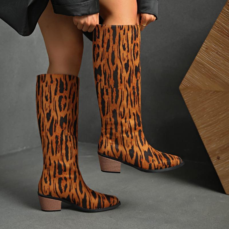 Mode Retro Wildleder Leopard Kniestiefel 2025 Neue Frühling und Herbst Hohe Stiefel