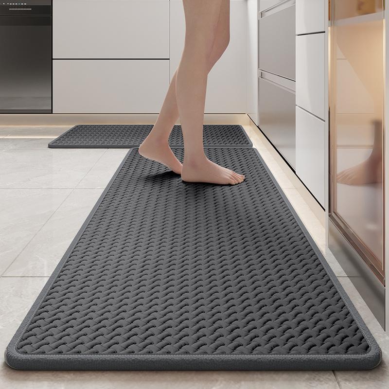 Polyester Cotton Woven Texture Kitchen Mat, Long Kitchen Runner Rug, Fast Absorbent for Water & Oil, Rubber Non-Slip Backing