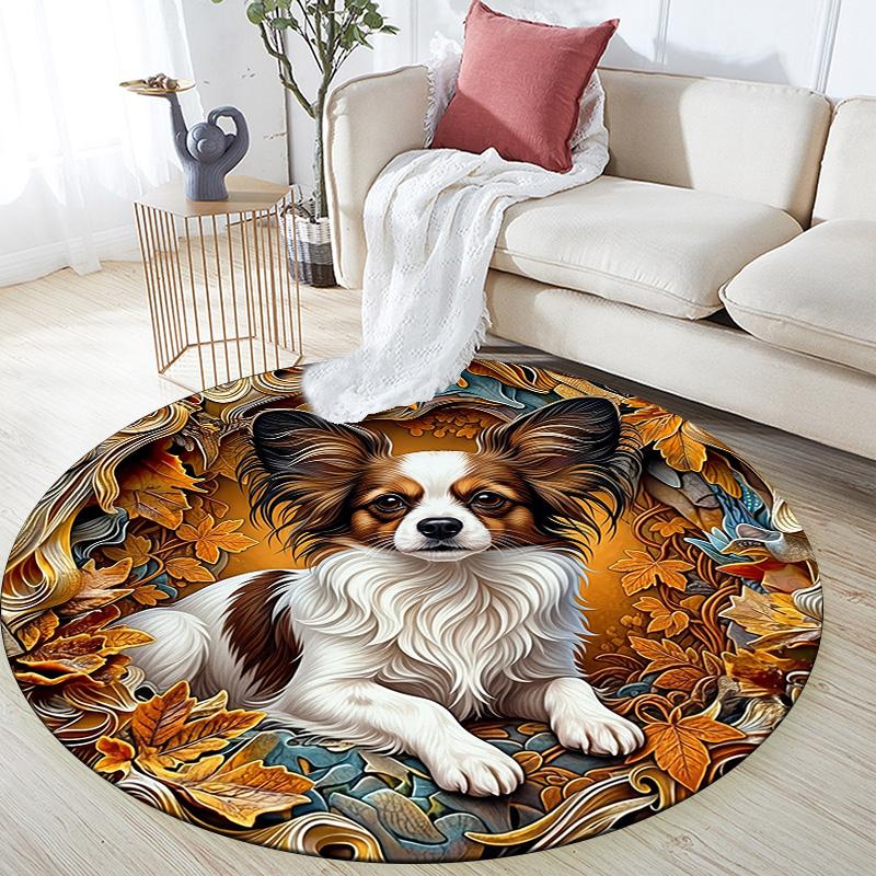 Embossed Dog Round Area Rug,Carpet Rug for Living Room Bedroom Sofa Playroom Decor,Non-slip Floor Mat