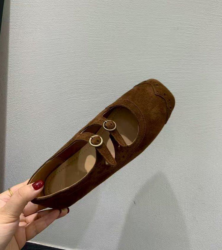 

[Youshilai] Retro brown square head Mary Jane shoes ballet shoes autumn French shallow mouth single shoes women 40