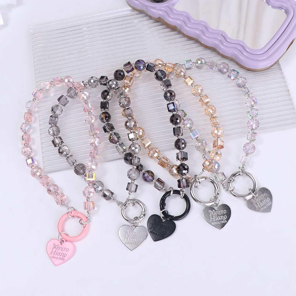 With Clip Crystal Beads Phone Chain Anti-lost Love Phone Pendant  Car Key Accessories