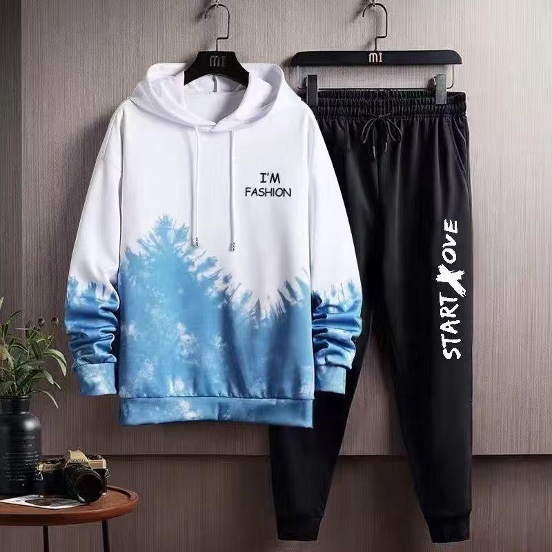 Men's Korean Style Gradient Hoodie & Casual Pants Set