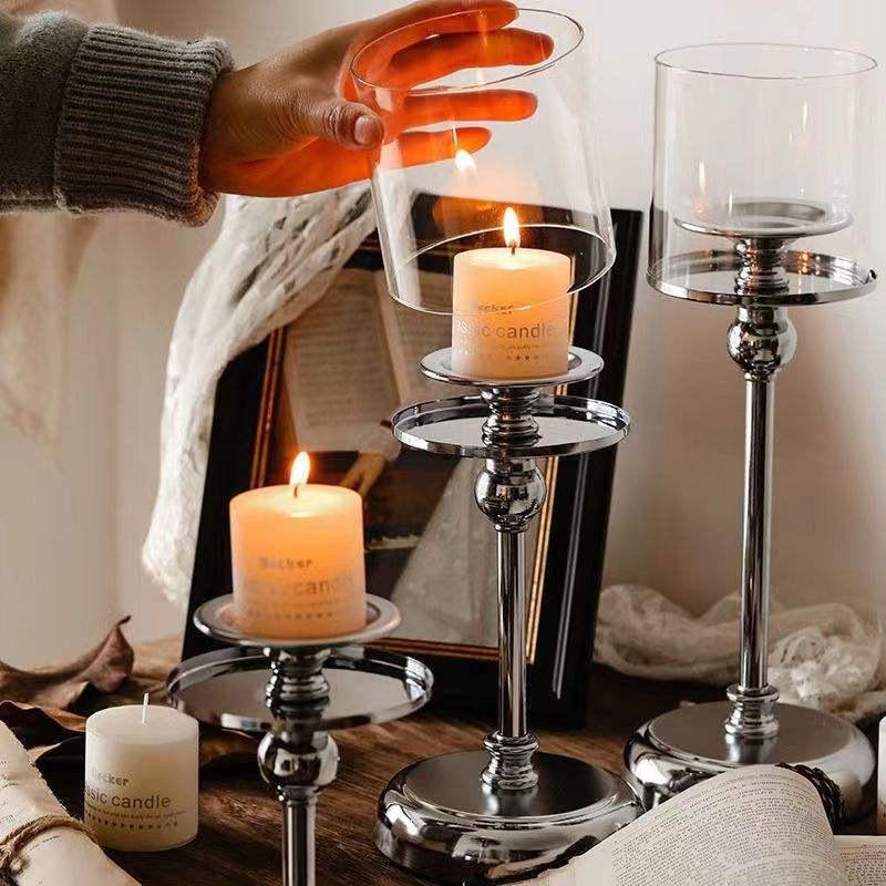 Elegant Glass Lampshade Metal Candlestick for Weddings