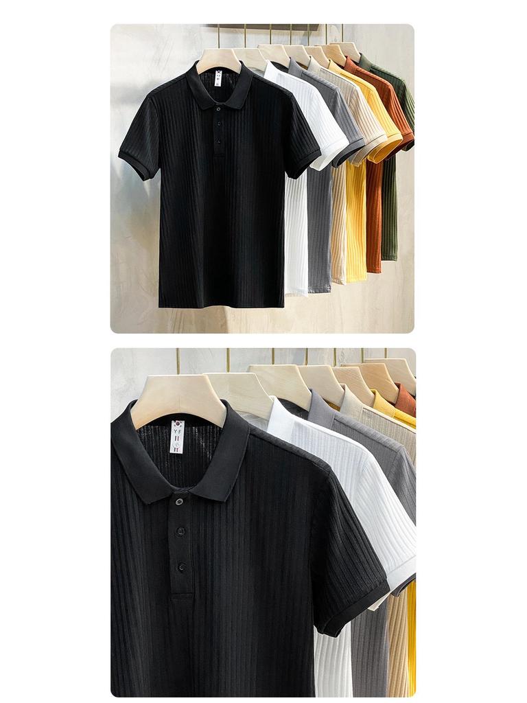 2023 Trendy Mercerized Knitted Polo Shirt – Striped, Short-Sleeved, Lapel Men's Summer Top