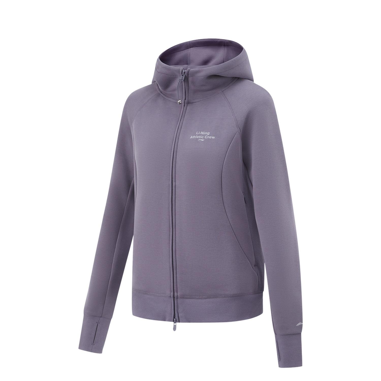 

Li-Ning Solid Color Hooded Cardigan Sweatshirt Women tops Dark-Gray Purple AWDU970-5 M