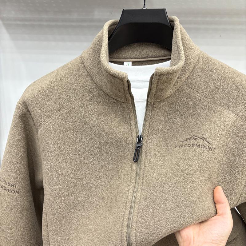 2025 Autumn/Winter Sherpa Fleece Zip-Up Stand Collar Versatile Warm Cardigan Jacket XXL