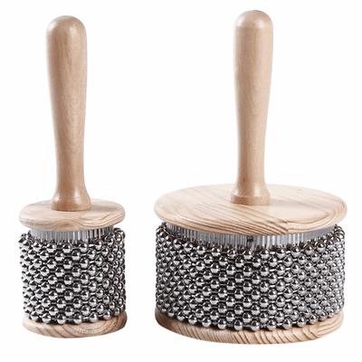 1pc Wooden Cabasa Metal Beaded Chain  Cylinder Pop Hand Shaker Percussion Instrument For Classroom Band Medium Size