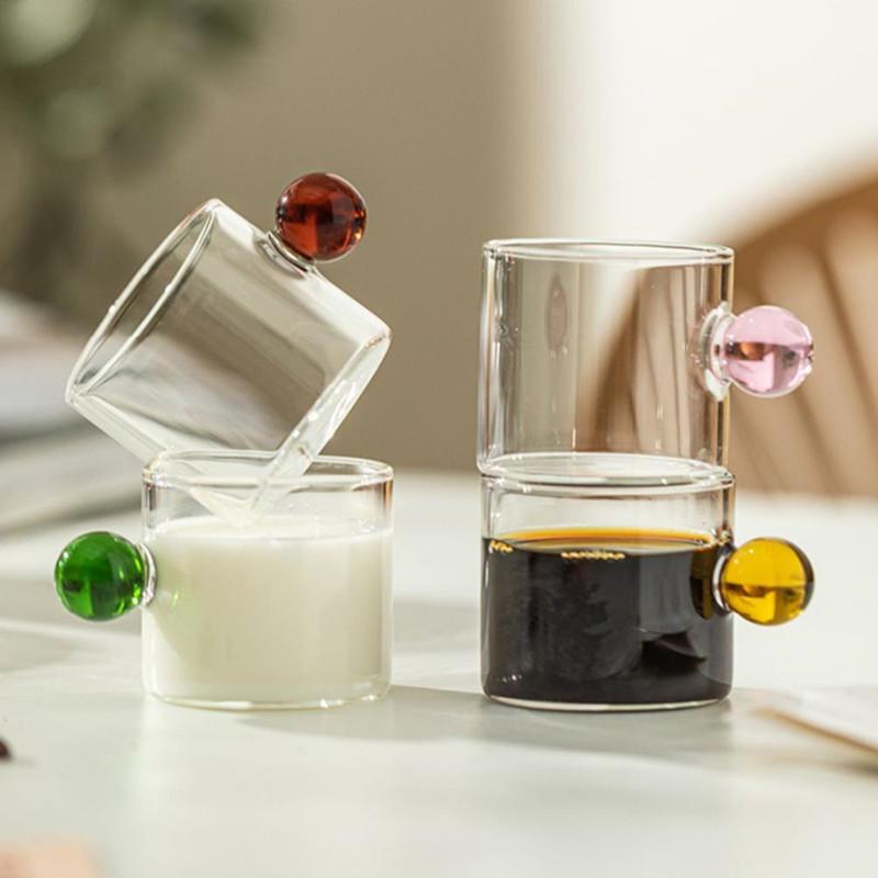 2/1PC 100ml Glass Cup Espresso Cups Home Glass Ball Handle Mini Coffee Latte Cup Tea Water Mug Steak Juice Bucket Table Decor