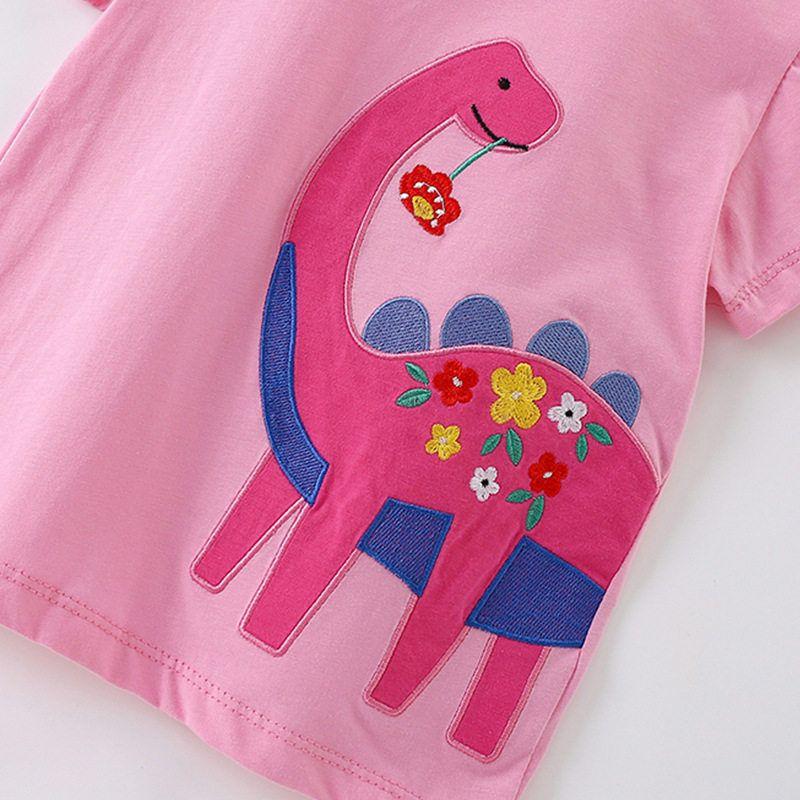 Girls' Short-Sleeved T-Shirt Summer Wear 2025 New Stylish Children's Dinosaur Base Shirt Versatile Top for Baby Girls Summer 8
