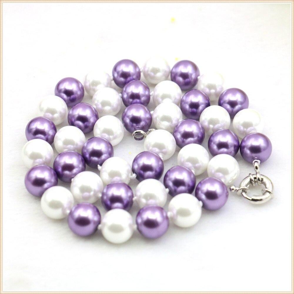 Colar de Contas de Pérola de Vidro Redondas de 10mm Branco Roxo Cor Dupla Adorno de Pescoço Mulheres Meninas Presentes para Design de Fabricação de Joias