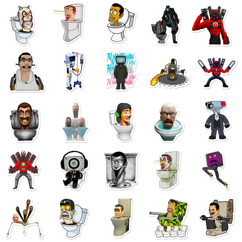 50 Spoof Toilet Man Stickers Personality Games Creative Toilet Man And Monitor Man Graffiti