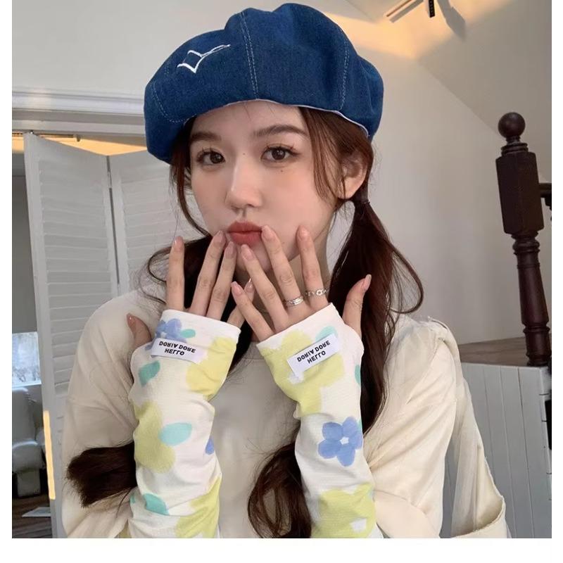 Manșon de braț de protecție solară de vară pentru femei, fluture, floare, gheață, mânecă lungă, rezistent la UV, larg, respirabil, mănuși fără degete