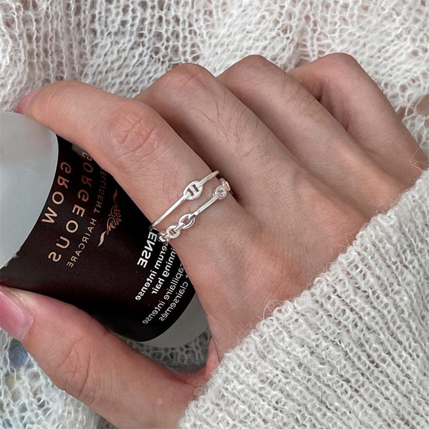 925 Sterling Silver Retro Brushed Open Finger Ring - Women's High-End Niche Light Luxury, Trendy and Non-Fading.