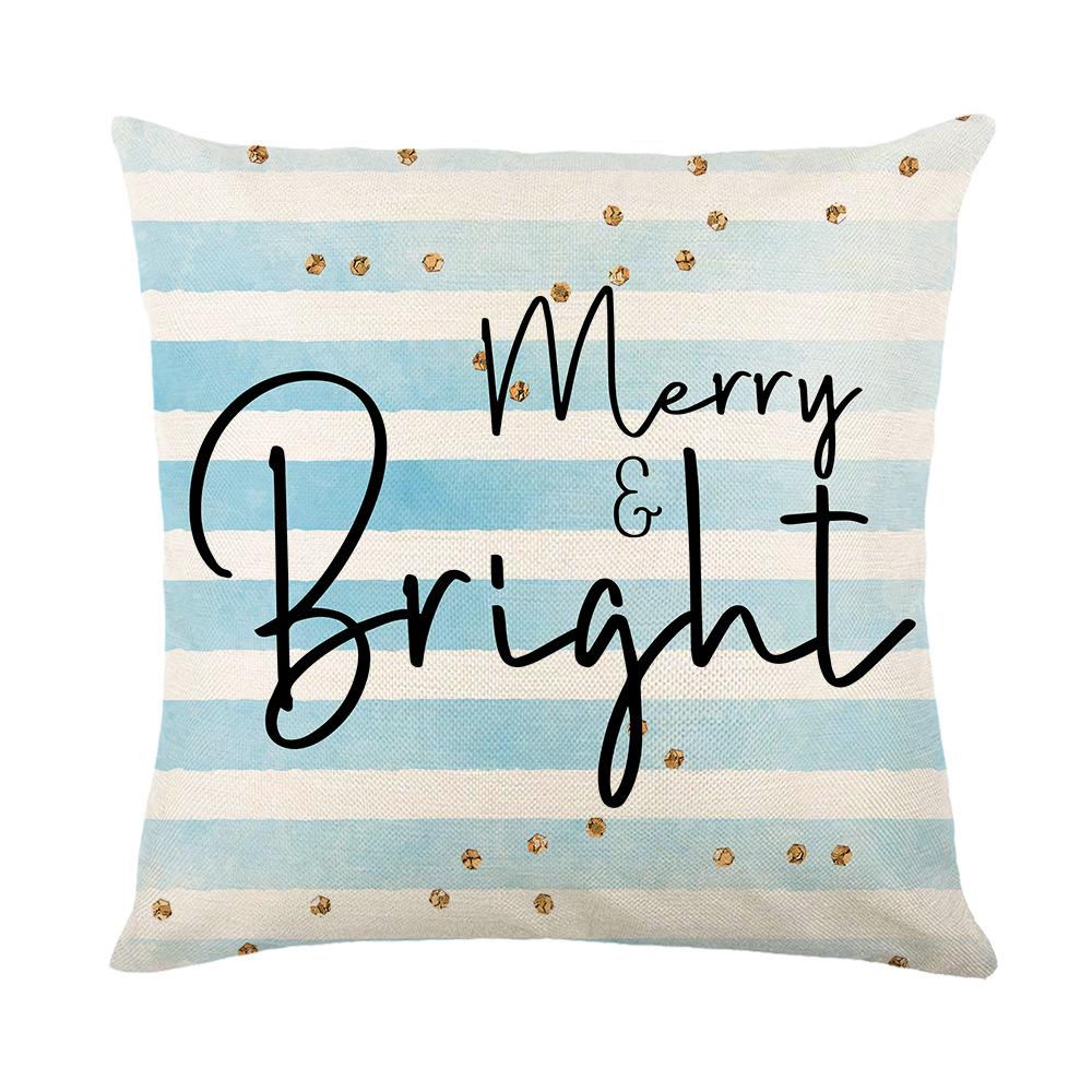 Christmas Pillow Cover Linen Printed Blue Stripe Home Sofa Cushion Cover Pillow Cover