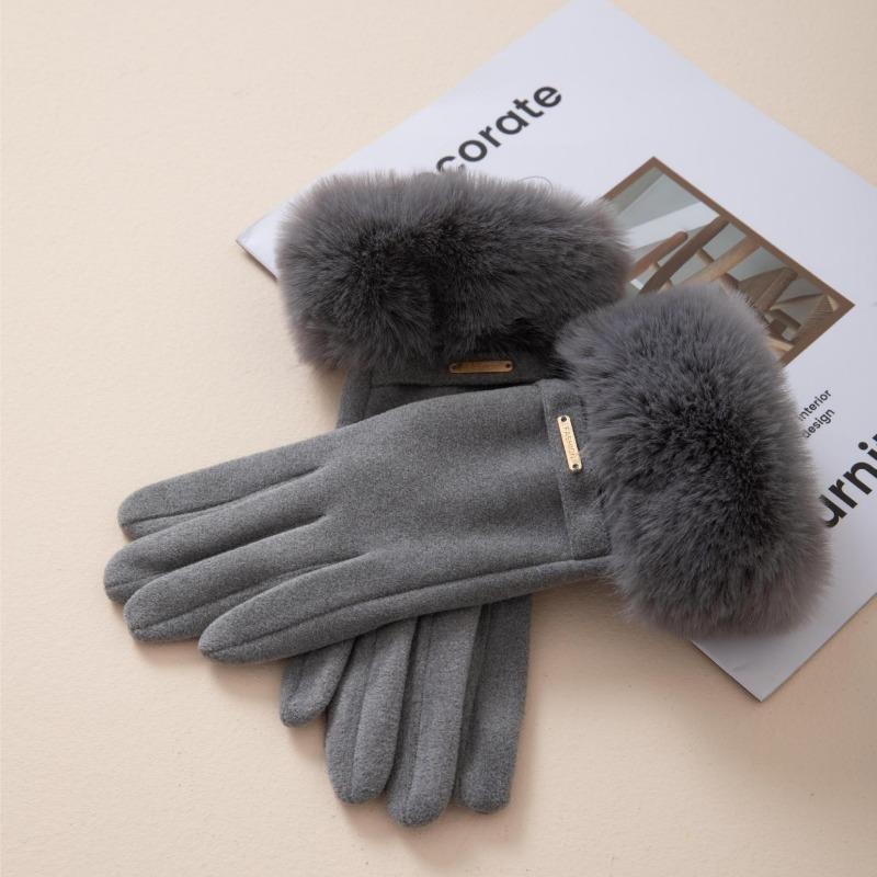 1PAIR gloves women's plush thickened cute windproof plush German plush imitation rabbit plush thick gloves riding warm open