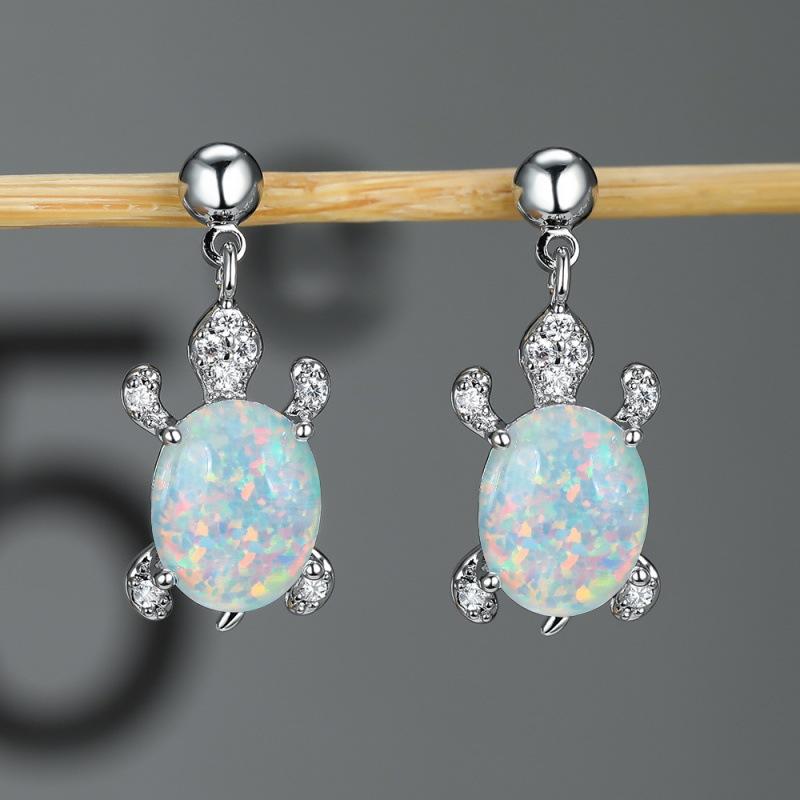 

Personalized simple platinum blue and white green oval turtle earrings women s versatile earrings