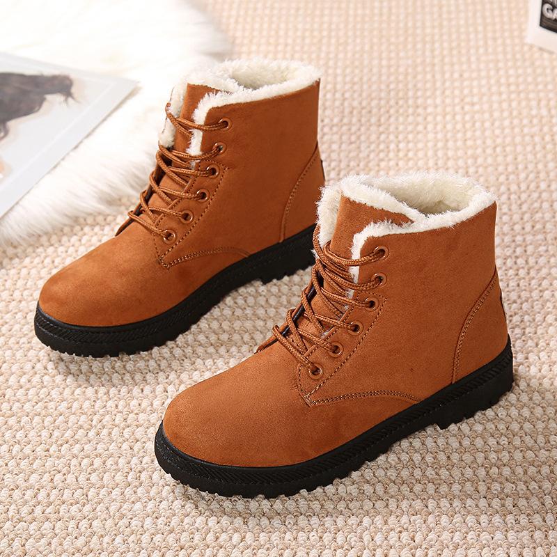 Women's Temu New Winter Korean-Style Ankle-Length Snow Boots - Plus-Size, Flat-Heeled, Fleece-Lined, Cotton-Padded