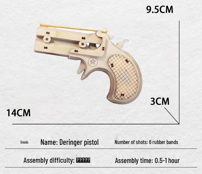 3D Wooden Mauser Pistol Jigsaw Puzzle Model: Rubber Band Launcher - Educational Toy for Boys