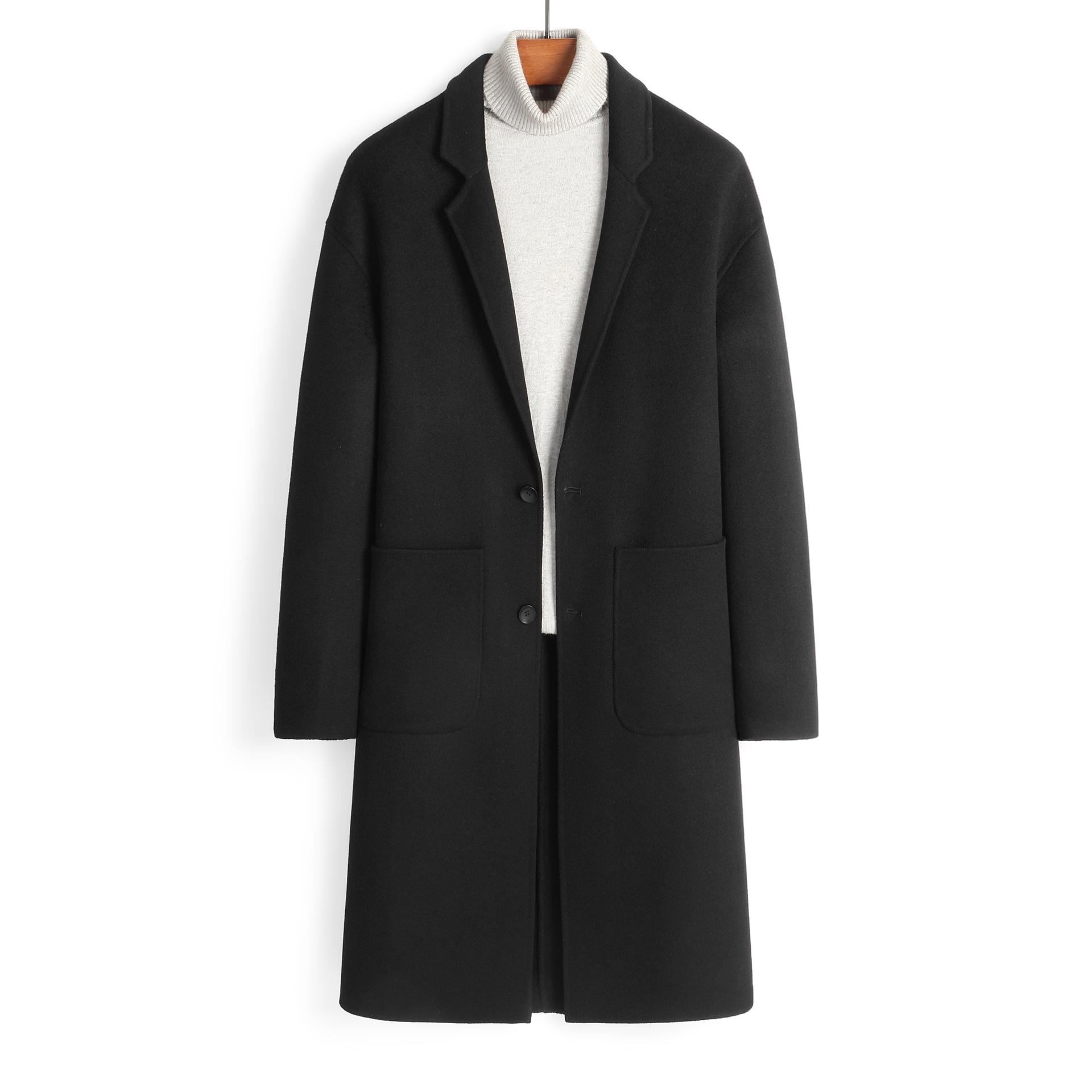 

Осенне-зимнее двухстороннее шерстяное пальто из 100% шерсти, мужское пальто средней и длинной длины, утолщенное высококачественное пальто из низи-кашемира 4XL чёрный