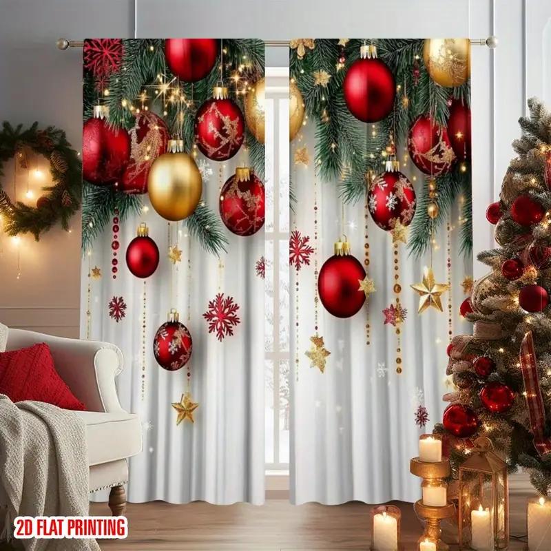 Set Of 2 Luxury Christmas Decorative Pattern Curtains Living Room Bedroom Decoration Curtain With Pole Pocket Polyester Ideal For Great