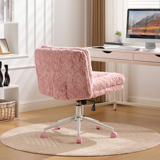 26.4 Inch Seat Office Chair, Artificial Rabbit Hair Home Office Chair with Metal Base, Adjustable Desk Chair Swivel Office Chair, Vanity Chair