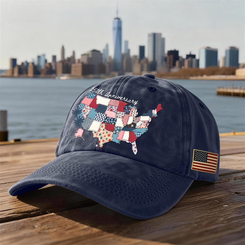 Unisex USA 250th Anniversary Printed Distressed Washed Baseball Cap | Patriotic Vintage Hat For Celebrations