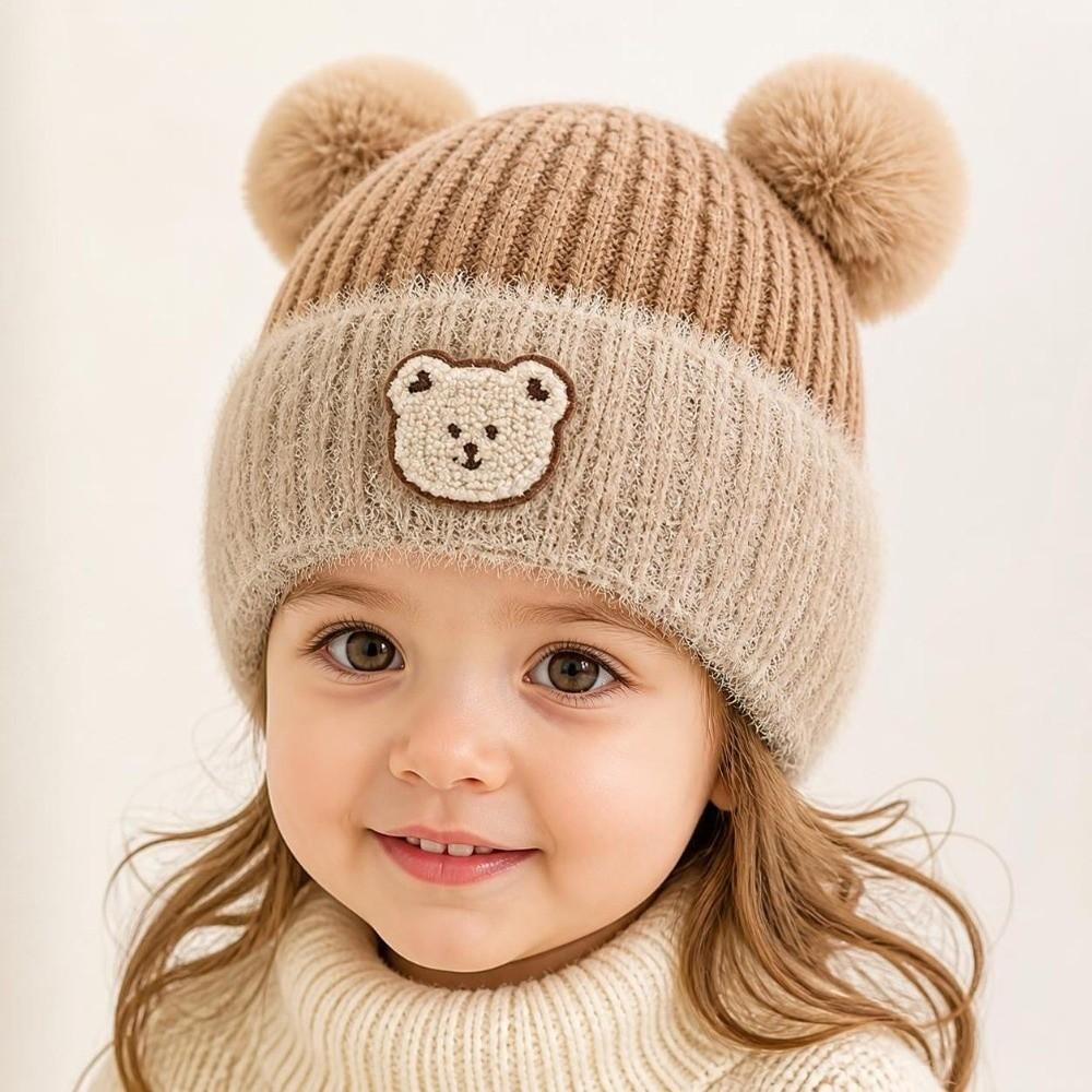 Windproof Ear Protection Cap Cartoon Bear Beanie Hat Cute Knitted Baby Hat  Baby Kid