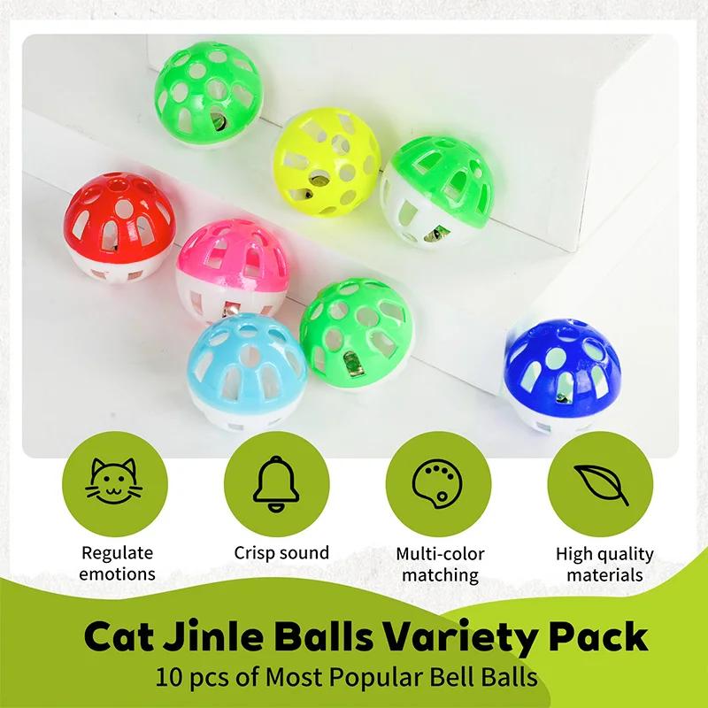 10 PCS Cat Balls with Bell Cat Jingle Balls for Cats Kitten Plastic Bell Ball Pounce Chase Rattle Toys Assorted Color Pet Ball