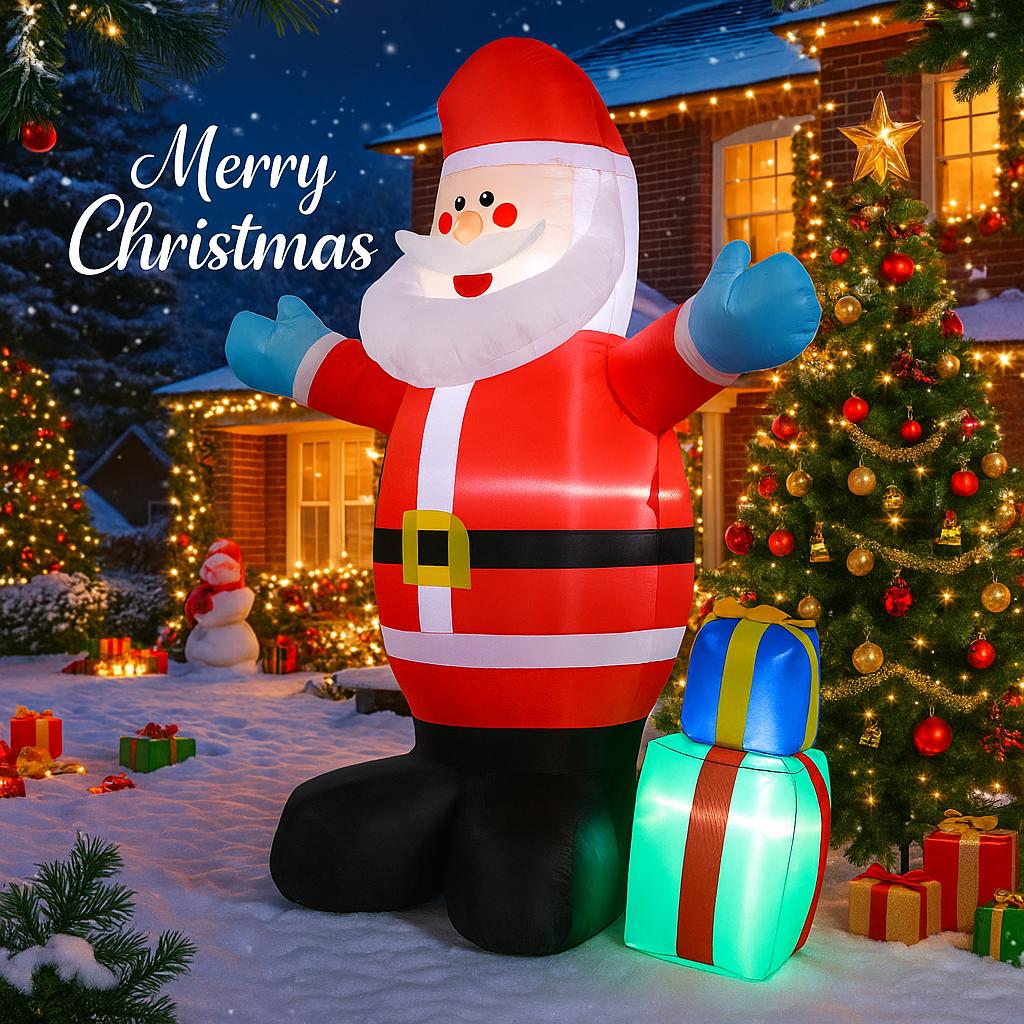 4.92FT Inflatable Toy Santa Claus Gift Boxes Xmas Decorations For Yard with LED Christmas Supplies Home Ornaments Holiday Gifts