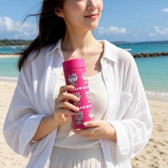 Sanrio Water Bottle 350ml Hello Kitty Sunburn Summer Stainless Steel Insulated Cool Mini (Pink)