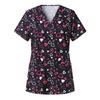 Nurse Uniform Love Heart Print Pocket V-Neck Nursing Scrubs Tops Workwear Women's T-shirts