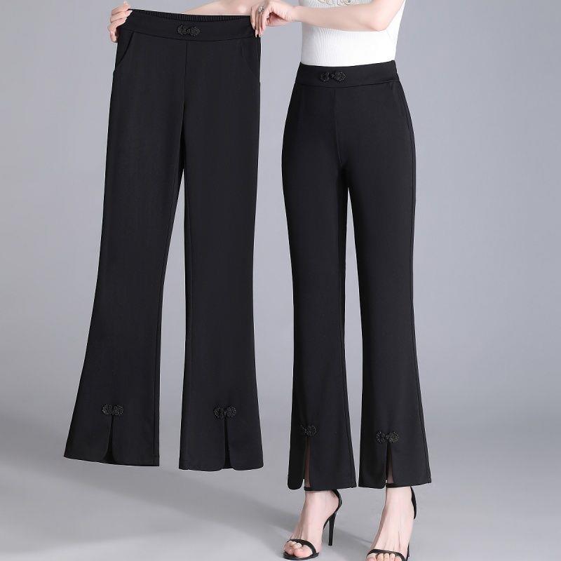 

New Winter High-Waisted Chinese-Style Pants with Frog Button and Micro-Flare Design 2XL (63-70 kg)