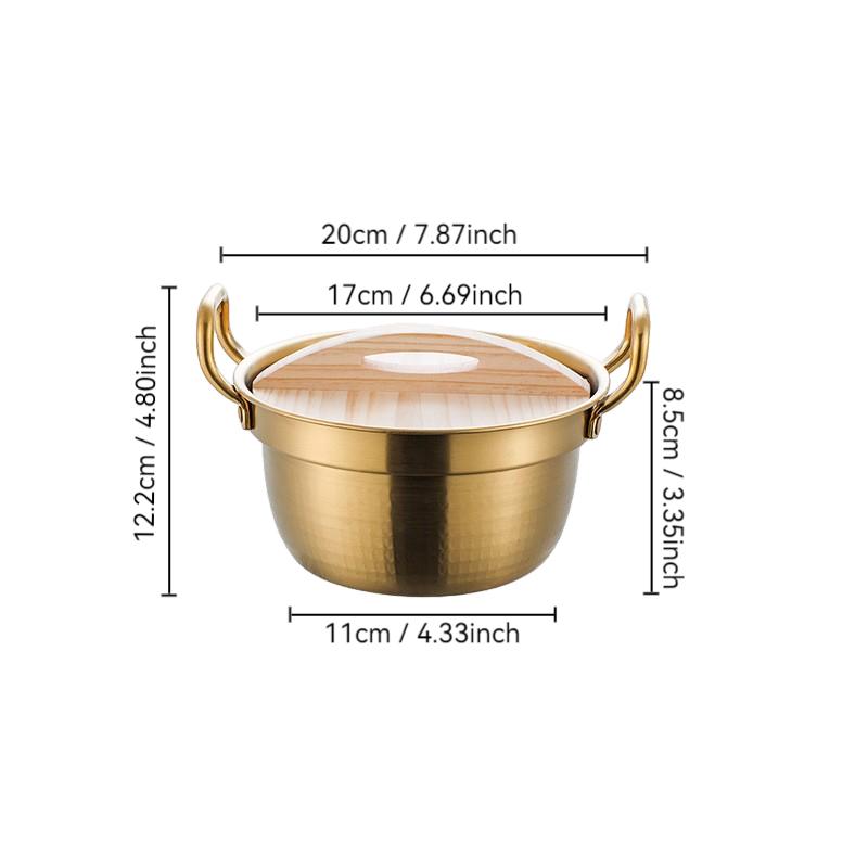Korean Style Double Ear Stew Pots with Wooden Lid Stainless Steel Saucepan Ramen Pot Kitchen Cookware for Gas Induction Cooker