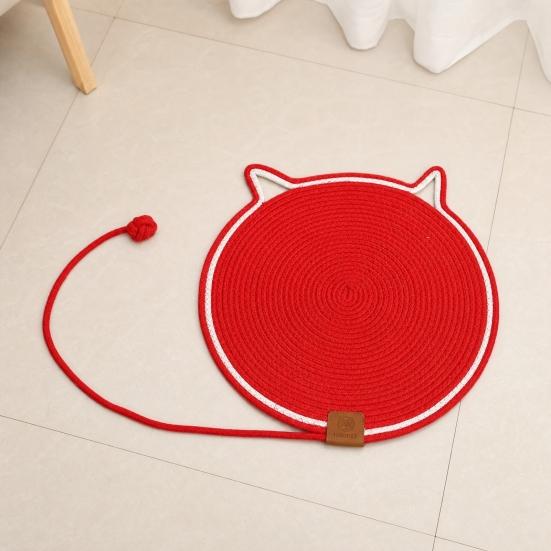 Cat Scratching Pad, Woven Cotton Rope Cat Scratcher with Bait Ball And Cute Ear Design, Indoor Cat Scratcher Mat for Furniture