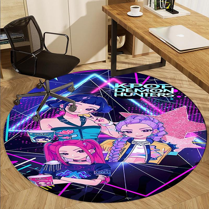 KPop Demon Hunters Pattern Round Rug, Indoor/Outdoor Mat, for Picnic, Gameroom, Bedroom, Office, Living Room, Home Decor Carpet, Birthday Gift
