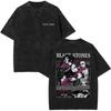 Anime Nana Osaki Vintage Washed T-shirts Grunge Black Stones Y2k Streetwear 90s Cartoon Oversized Short Sleeve T Shirt Unisex