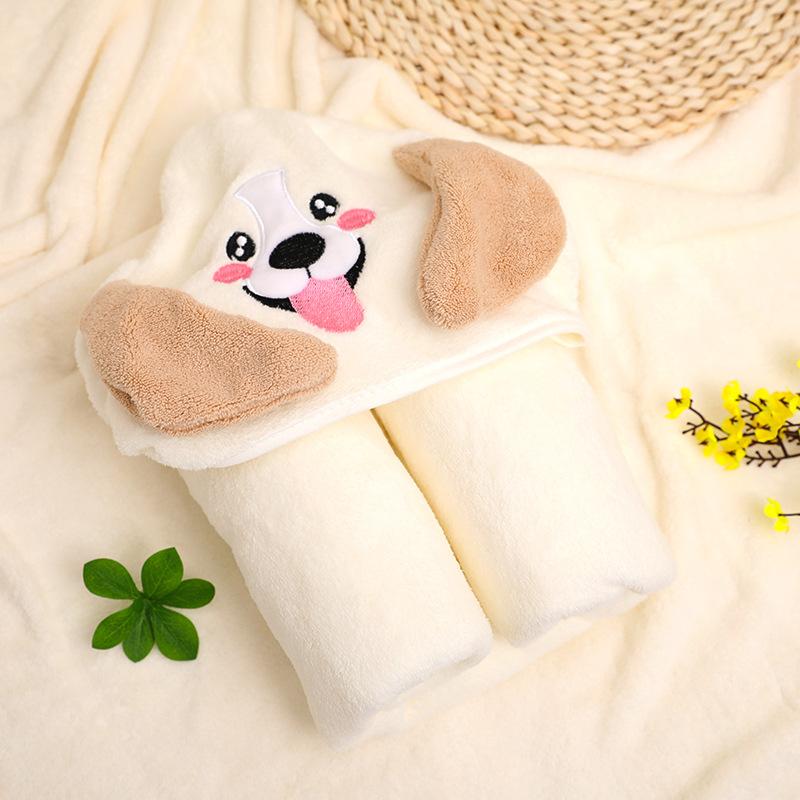 New Spring and Autumn Baby Newborn Swaddling Baby Wrapping Towel Cute Cartoon Cuddle Coral Velvet Hooded Bath Towel