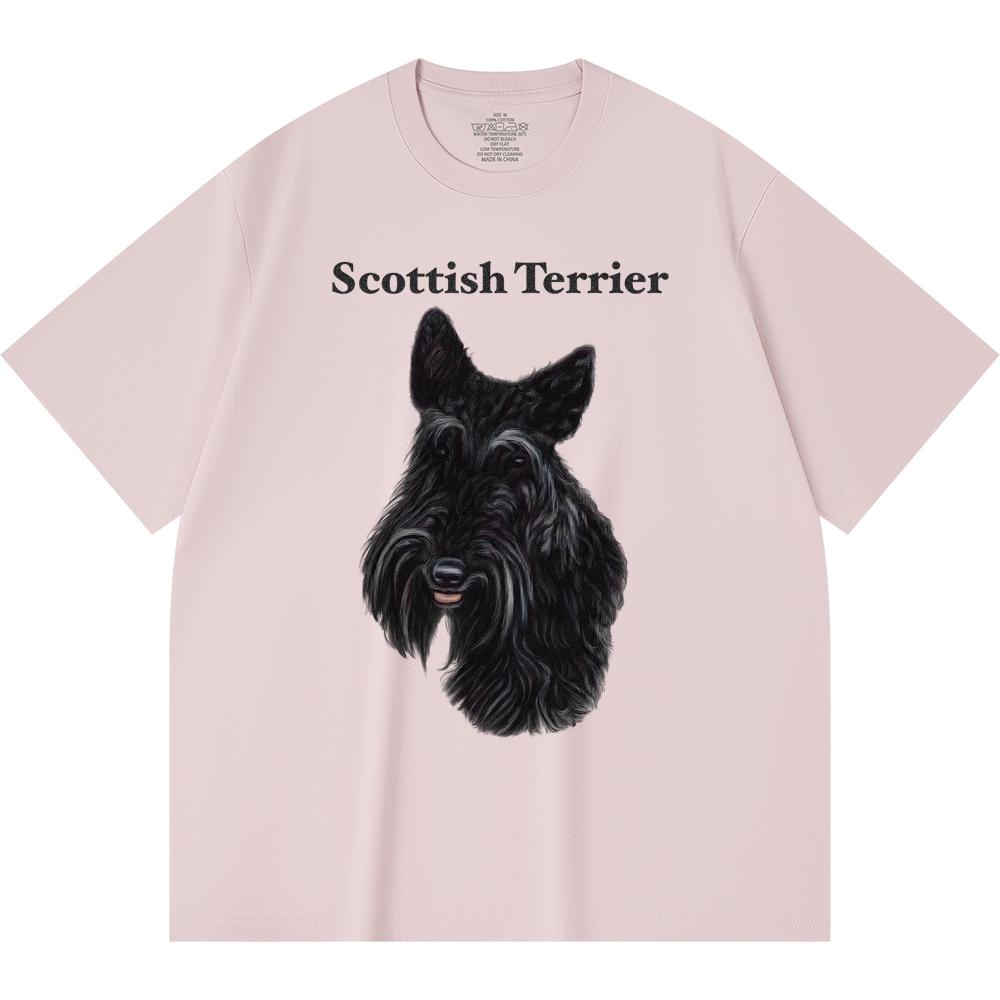 230GSM 100% Baumwoll-T-Shirt Schottischer Terrier Print T-Shirts Lustiger Harajuku-Stil Gekämmtes Baumwoll-T-Shirt