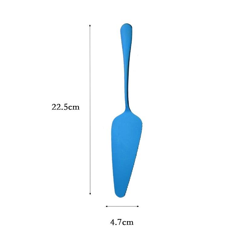 Blått middagsservise bestikksett rustfritt stål bærbart kjøkken kakespade serveringsgaffel skje dørslag skje salatgaffel servise