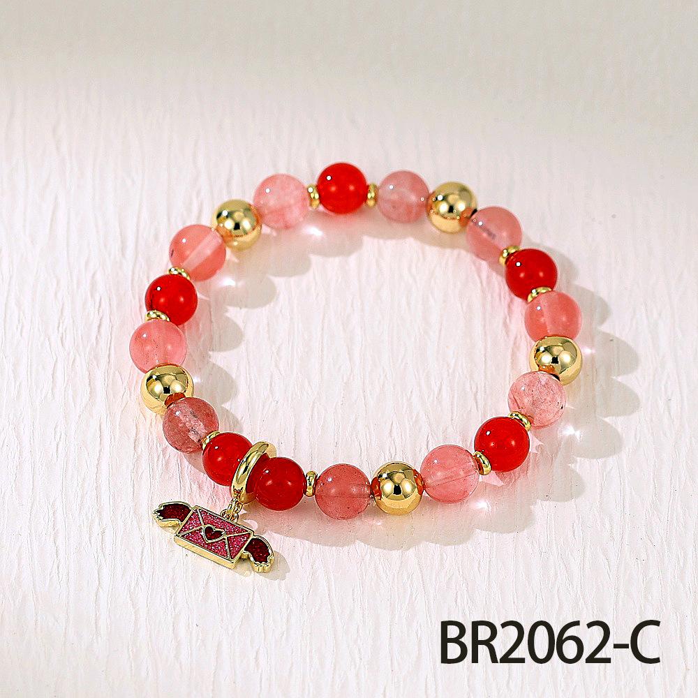 Elegant Handmade Beaded Semi-Precious Stone Bracelet with 18K Copper-Plated Heart LOVE Pendant