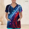 Women Plus Size V Neck Short Sleeve Star Printed Nurse Scrub Top With Front Pockets