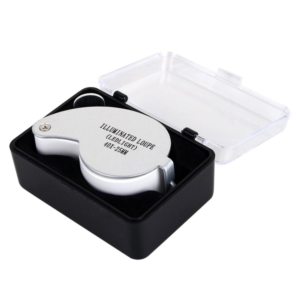 Silber 40X Leselupe Glas Juwelierlupe Beleuchtete Lupe mit LED-Lampe