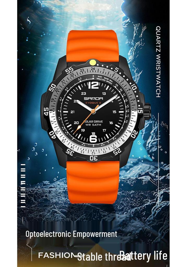 SANDA Solar-Powered Sports Watch: Durable, Waterproof with Long Battery Life and Luminous Quartz Design.