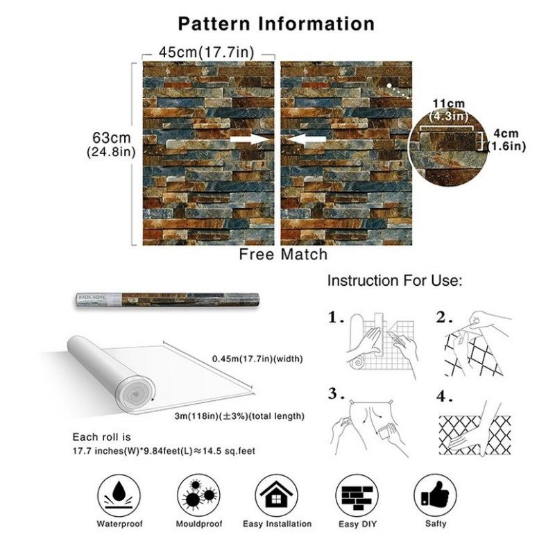 Retro Antique Brick Wall Paper Self Adhesive Waterproof and Moisture-proof Rust Sticker Living Room Sofa Background Wall Decorative Wallpaper