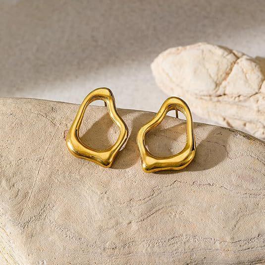 Stainless Steel Irregular Shaped Drop Earrings for Women Lady Classic Geometric Hollow Stud Earrings Banquet Jewelry Accessories