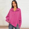 Fall Spring Women Sweatshirt Loose Turn-down Collar Lantern Sleeves Loose Solid Color Side