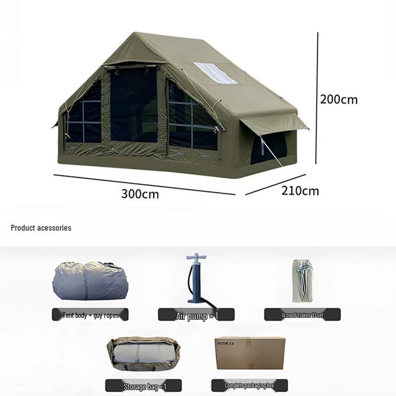 Army Green Windproof Inflatable Tent for Camping and Self-Driving Tours